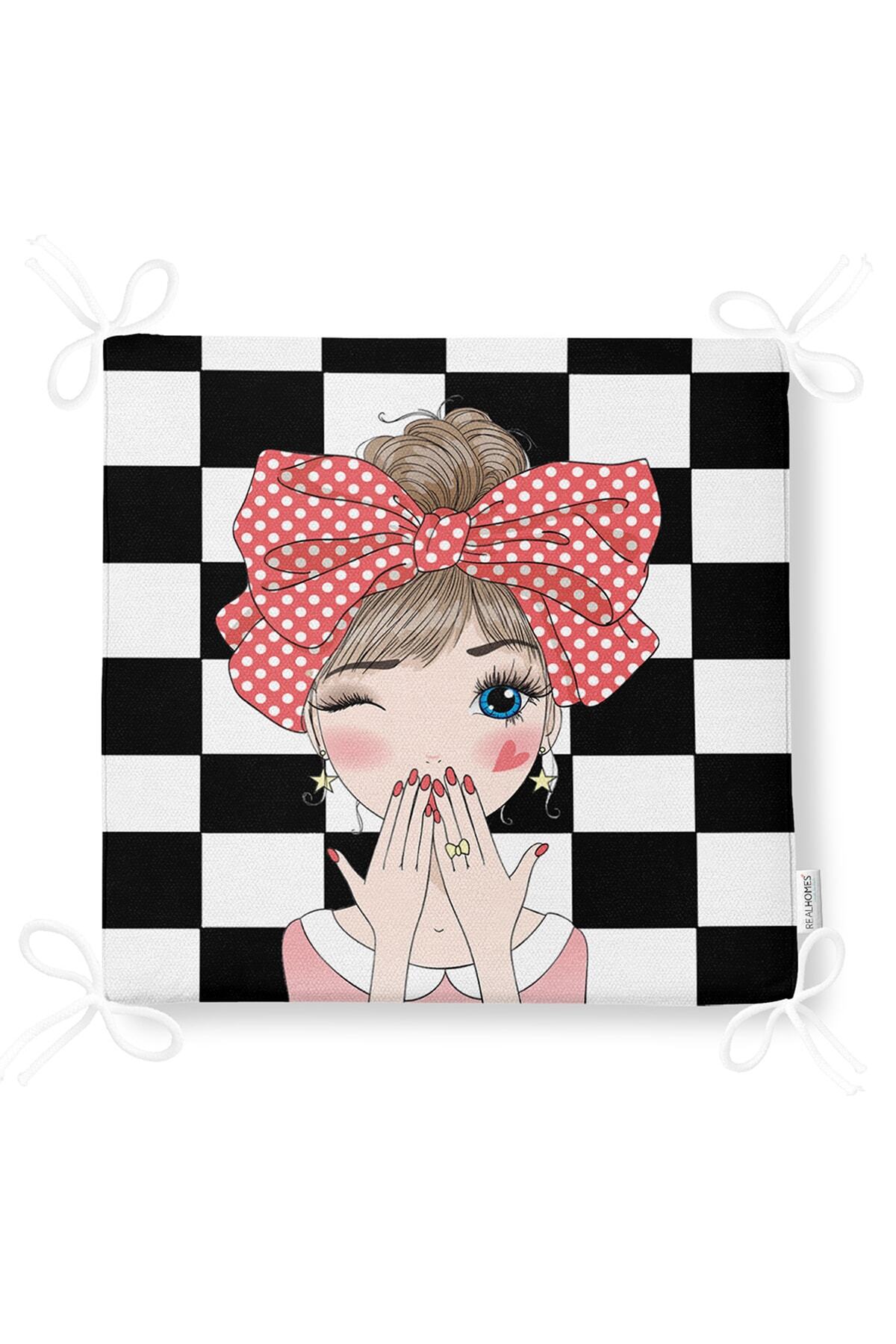 Realhomes-Checkered Fashion Girl Digital Printed Modern Zippered Chair Cushion 5