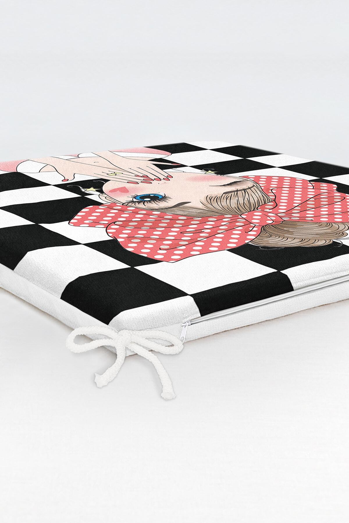 Realhomes-Checkered Fashion Girl Digital Printed Modern Zippered Chair Cushion 6