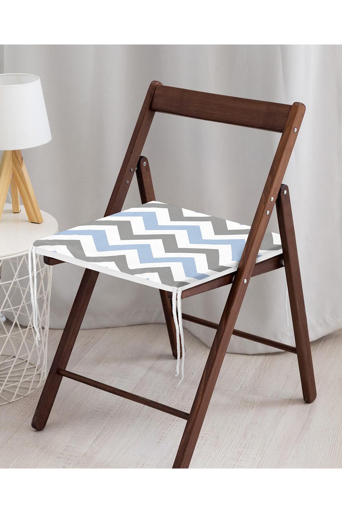 Realhomes-Gray Blue Zigzag Patterned Digital Printed Modern Zippered Chair Cushion 3