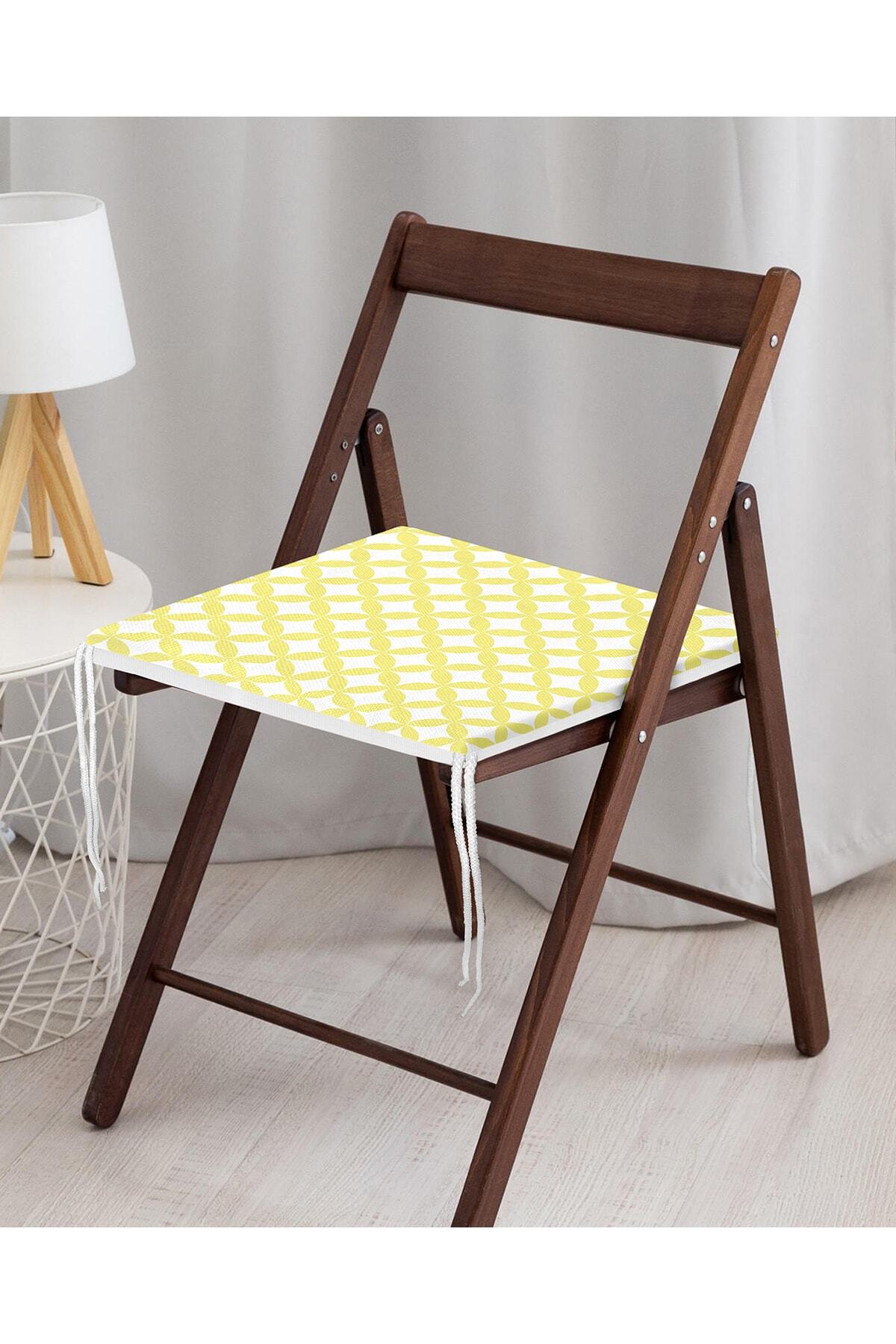 Realhomes-Yellow Circular Geometric Digital Printed Zippered Chair Cushion 4