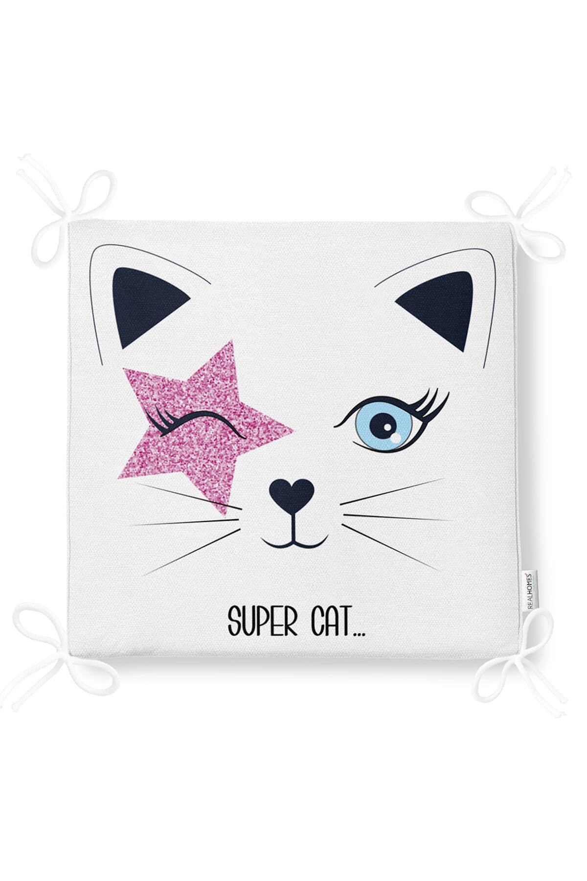Realhomes-Modern Digital Printed Zippered Chair Cushion with Super Cat Motif 5