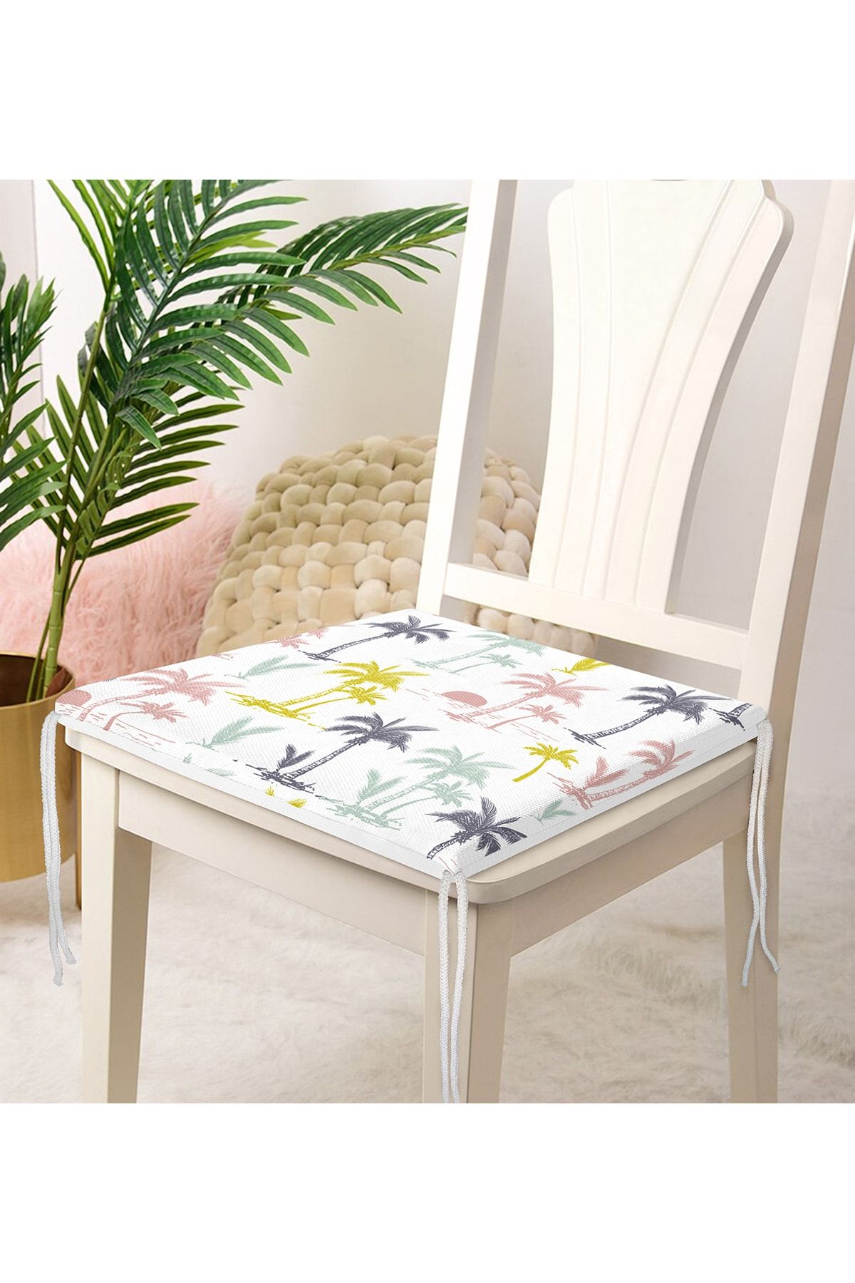 Realhomes-Yellow Navy Blue Patterned Digital Printed Modern Zippered Chair Cushion 4