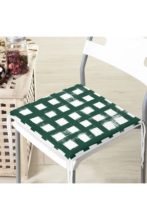 Koyu Yeşil Geometrik Kare Motifli Fermuarlı Sandalye Minderi Rh-Frm5236koyuyesil