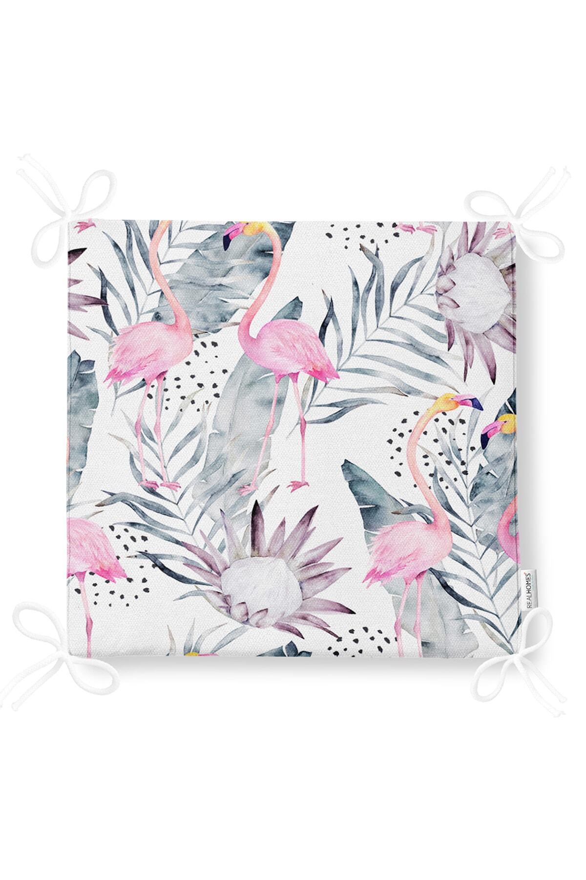 Realhomes-Flamingo Patterned Digital Printed Zippered Chair Cushion 5