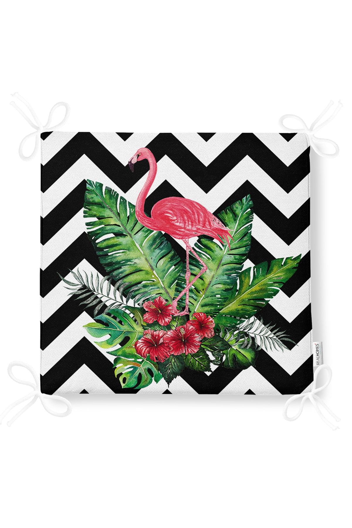 Realhomes-Modern Zippered Chair Cushion with Flamingo and Leaves Design on Zigzag Floor 5