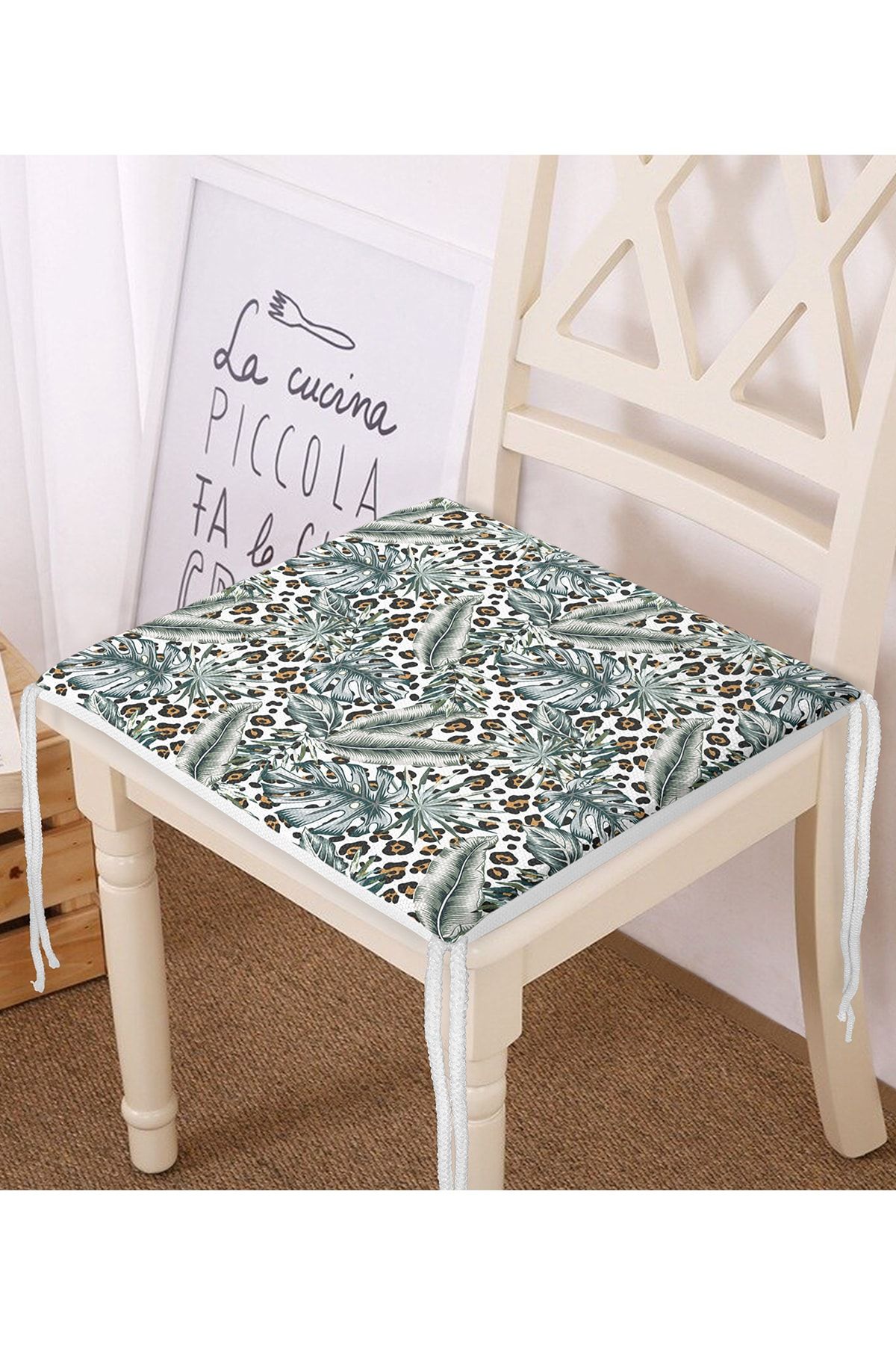 Realhomes Pernă De Scaun Cu Fermoar Imprimată Cu Frunze Tropicale Argintii Pe Podea Leopard - One Size