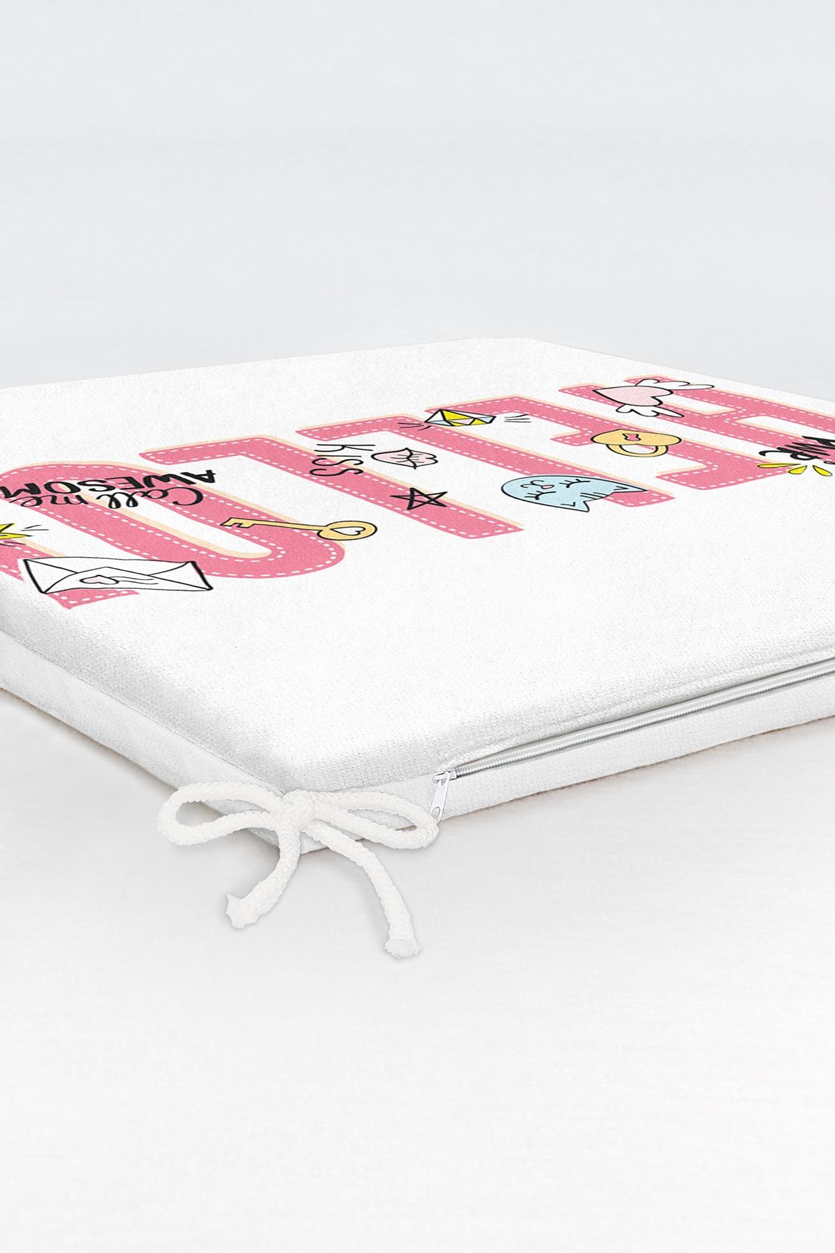Realhomes-Custom Design Hello Text Patterned Digital Printed Zippered Chair Cushion 6