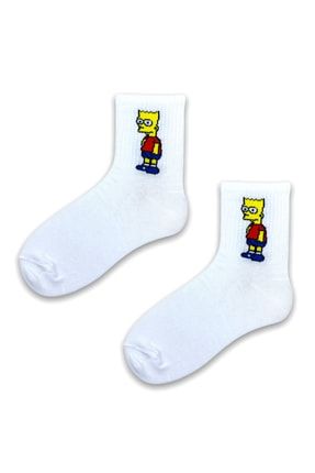 Erkek Çorap Soket Uzun Corap Kadın Havlu Beyaz Desenli Çoraplar 4 Adet SS-334
