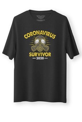 Corona Virüs Survivor 2020 Oversize Tişört Kısa Kollu Bisiklet Yaka Baskılı Bol Kesim Tişört trrzz-000161
