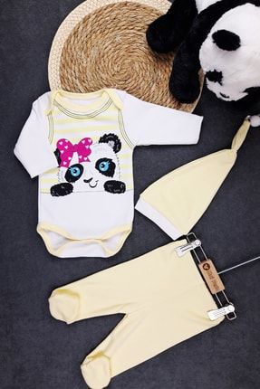 Panda Baskılı Kız Bebek 3'lü Takım MPMBANML