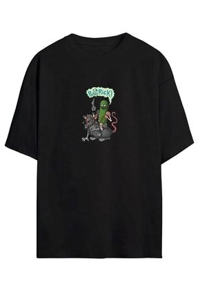 Pickle Rick - Turşu Rick Baskılı Unisex Siyah - Beyaz Oversize T-shirt HarmandarTursuRick