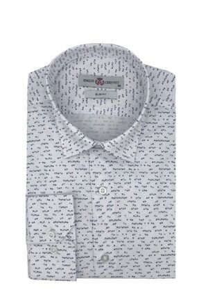 Beyaz Desenli Slim Fit Uzun Kollu Erkek Gömlek 984-0002-SL