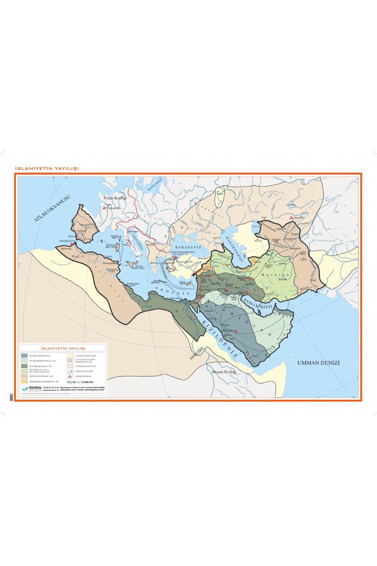 Gürbüz Yayınları İslamiyet'in Yayılışı Haritası 70x100
