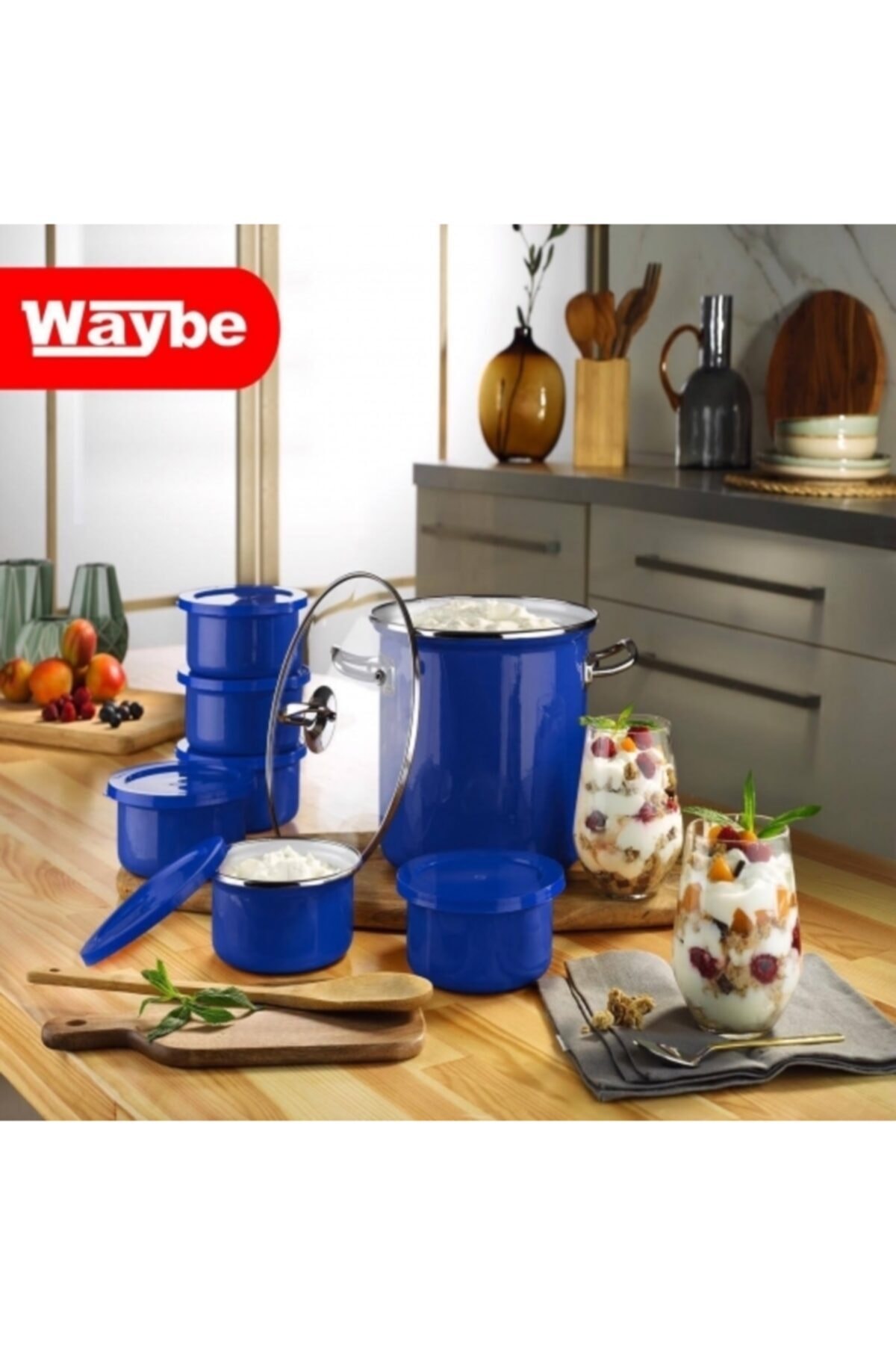 14 Parça Emaye Lacivert Yoğurt Bakraç ve Mayalama Seti