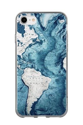 Apple Iphone 7 Mavi Harita Şeffaf Telefon Kılıfı DFCASE434-Apple-Iphone-7