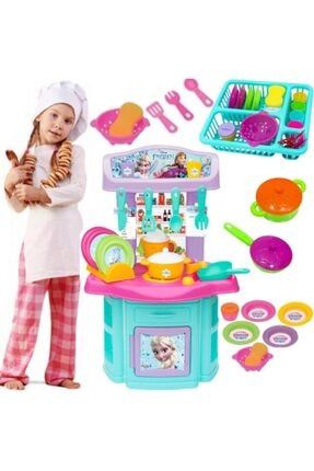 Karlar Ülkesi Oyuncak Büyük Boy Mutfak Seti + Frozen Bulaşıklık Kız Çocuk Oyuncak Mutfak Set FR