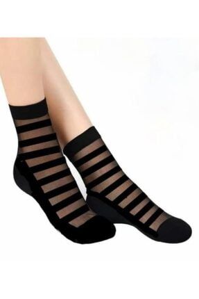 Siyah Zebra Desenli Tül Çorap 3lü asgul0038