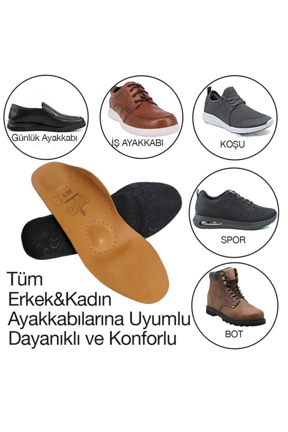 Düz Taban Topuk Dikeni İçe Basma Önleyici Deri Tabanlık 3
