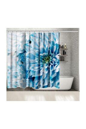 Baskılı Duş Perde Mavi Kasımpatı Çiçekli Desenli dp_01780_3