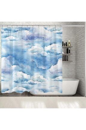 Baskılı Duş Perde Sulu Boya Etkili Bulut Desenli dp_01156_3