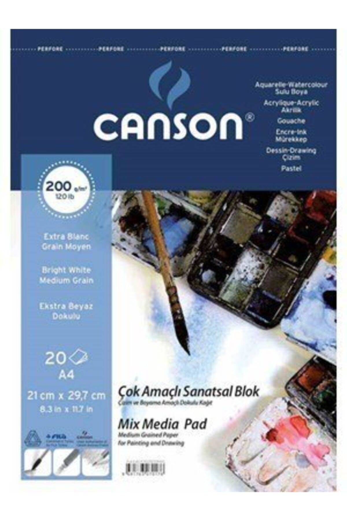 Canson 1557 Mix Media A4 20yp 200gr Spiralli Çok Amaçlı Çizim Resim Defteri / Fcns20020a4us