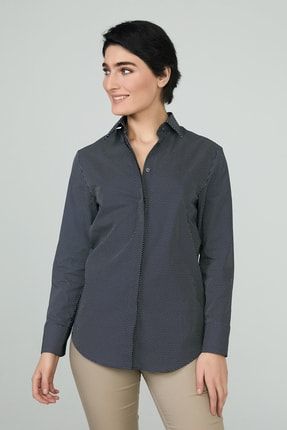 %100 Pamuk Puantiyeli Klasik Kesim Kadın Gömlek Celıne DA2011054001127
