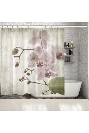 Baskılı Duş Perde Duvar Kağıdı Pembe Orkide Desenli dp_01351_3