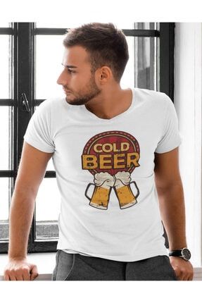 Unisex Cold Beer Bira Tasarım Beyaz Yuvarlak Yaka T-shirt S23358047430SBEYAZNVM