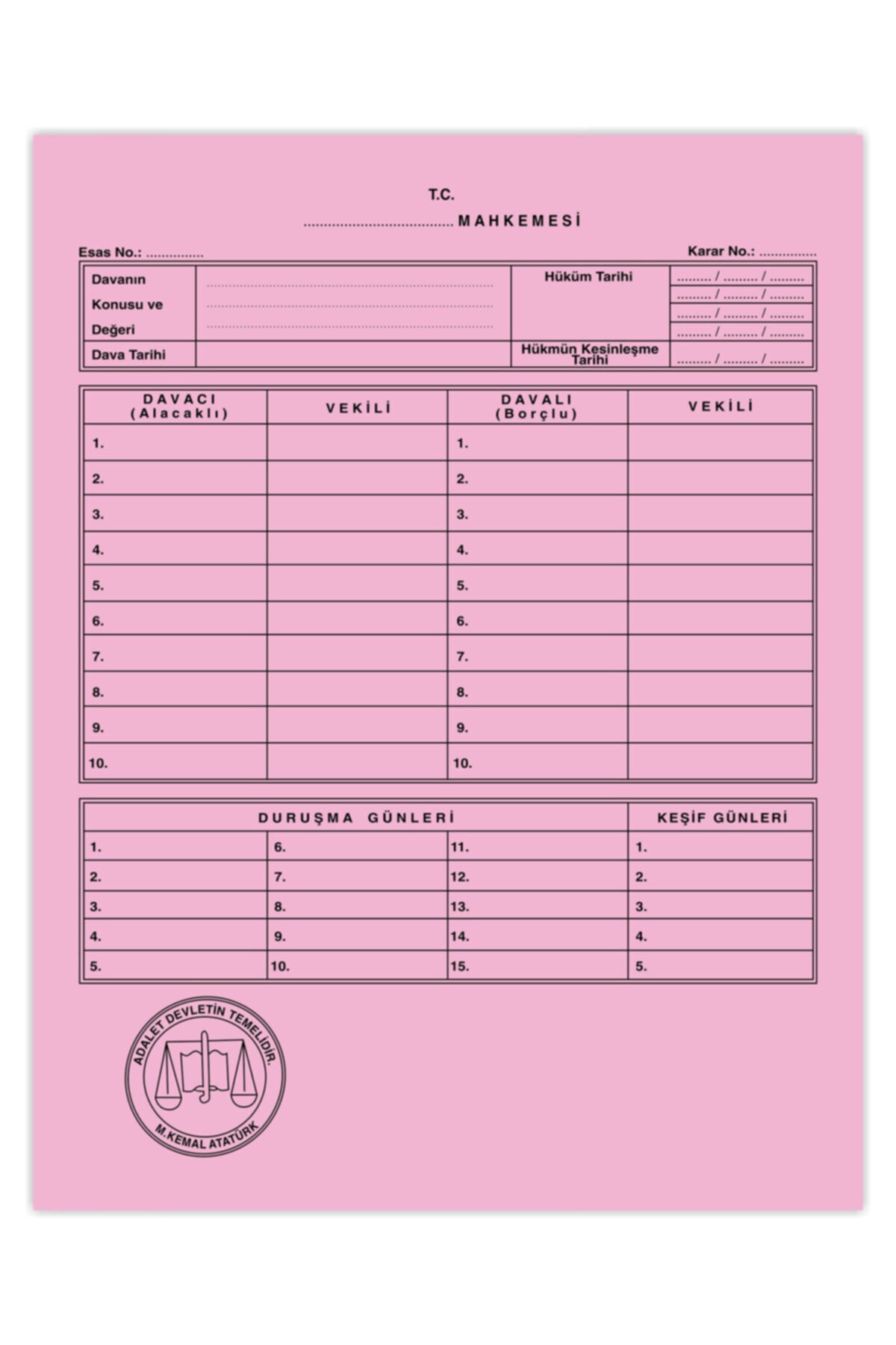 Kaya Avukat Mahkeme Dava Icra Dosyası Pembe 2.kalite 100'lük Paket.