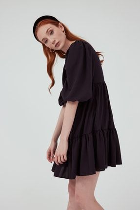 Salaş Gofre Mini Elbise - Siyah STN139KEL498