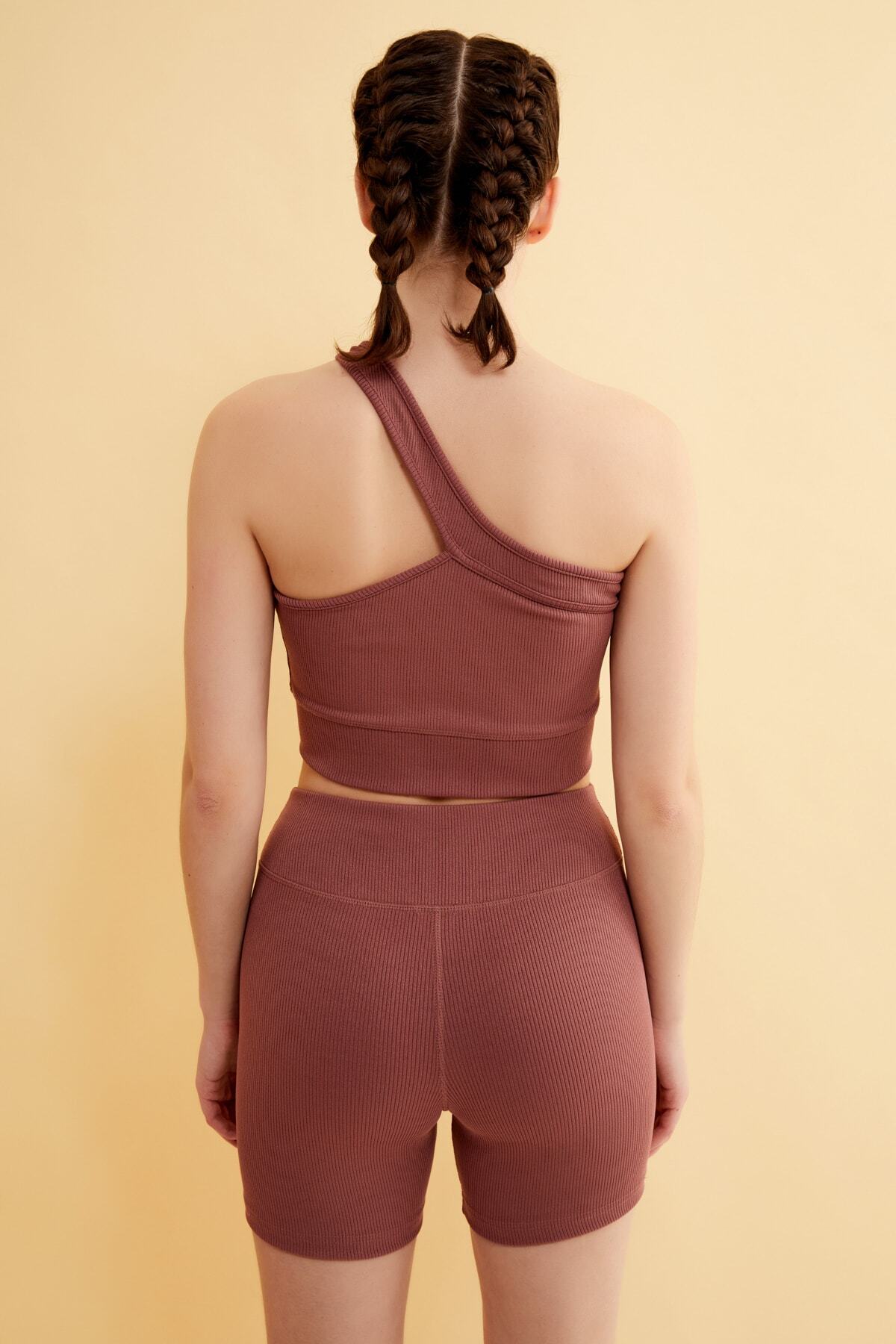 Runever-Dried Rose High Waist Ribbed Sports Bustier Shorts Set 22610 6