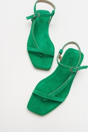 Tales Yeşil Süet Hakiki Deri Kadın Sandalet 9-806