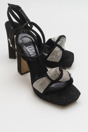 Berta Siyah Süet Taşlı Kadın Topuklu Ayakkabı 124-3851
