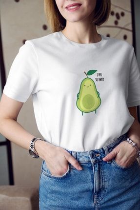 Kadın Beyaz Avokado Yeşil I'm So Empty Yazı Baskılı T-Shirt K-K-L128