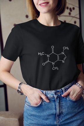 Kadın Kahve Kafein Kimya Formülü Baskılı Tişört Pamuk K-K-L164