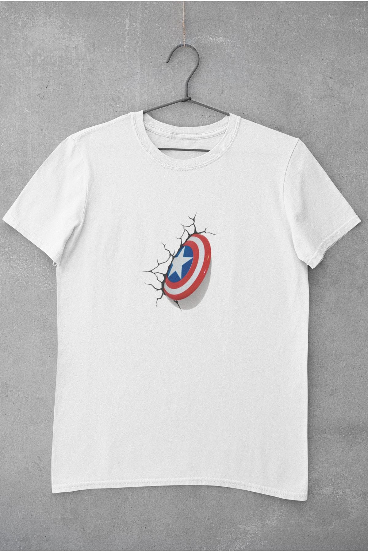 Kio Tasarım-Women's White Marvel Character Captain America Shield Printed T-Shirt 2