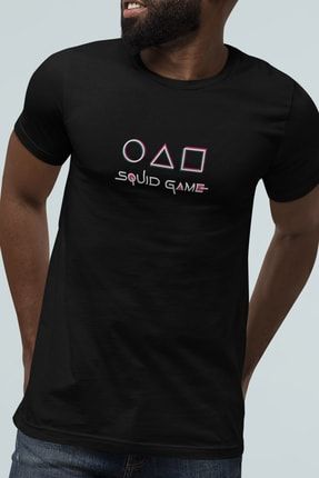 Squid Game Tişört T-shirt Netflix Dizi Maske Logo 3 Baskılı Tişört Erkek %100 Pamuk K-E-D134