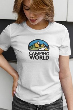 Kamp Baskılı Tişört Kadın Pamuklu Sevgiliye Arkadaşa Doğum Günü Hediyesi Hediye T-shirt K-K-L413