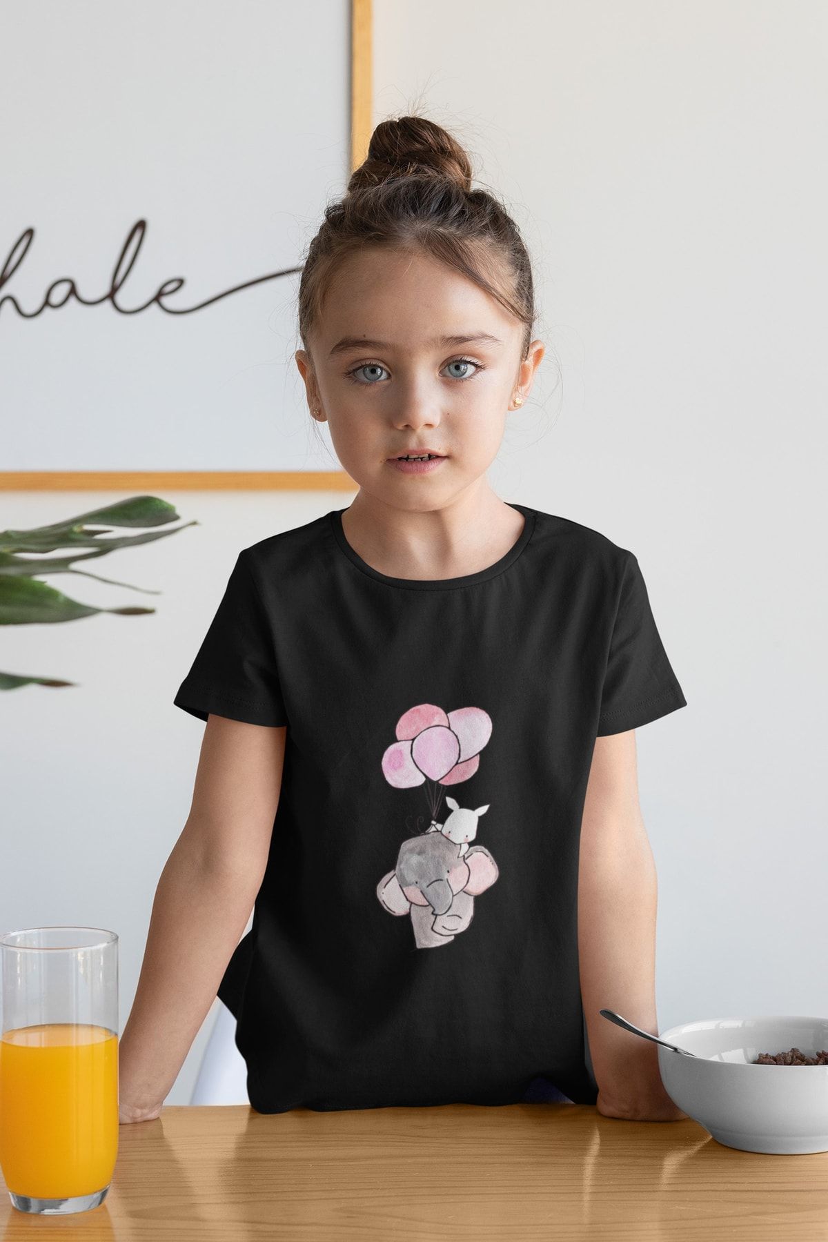 Kio Tasarım-Tricou pentru copii cu imprimeu Elephant And Rabbit Friendship Series 2 Negru Unisex 100% bumbac 2