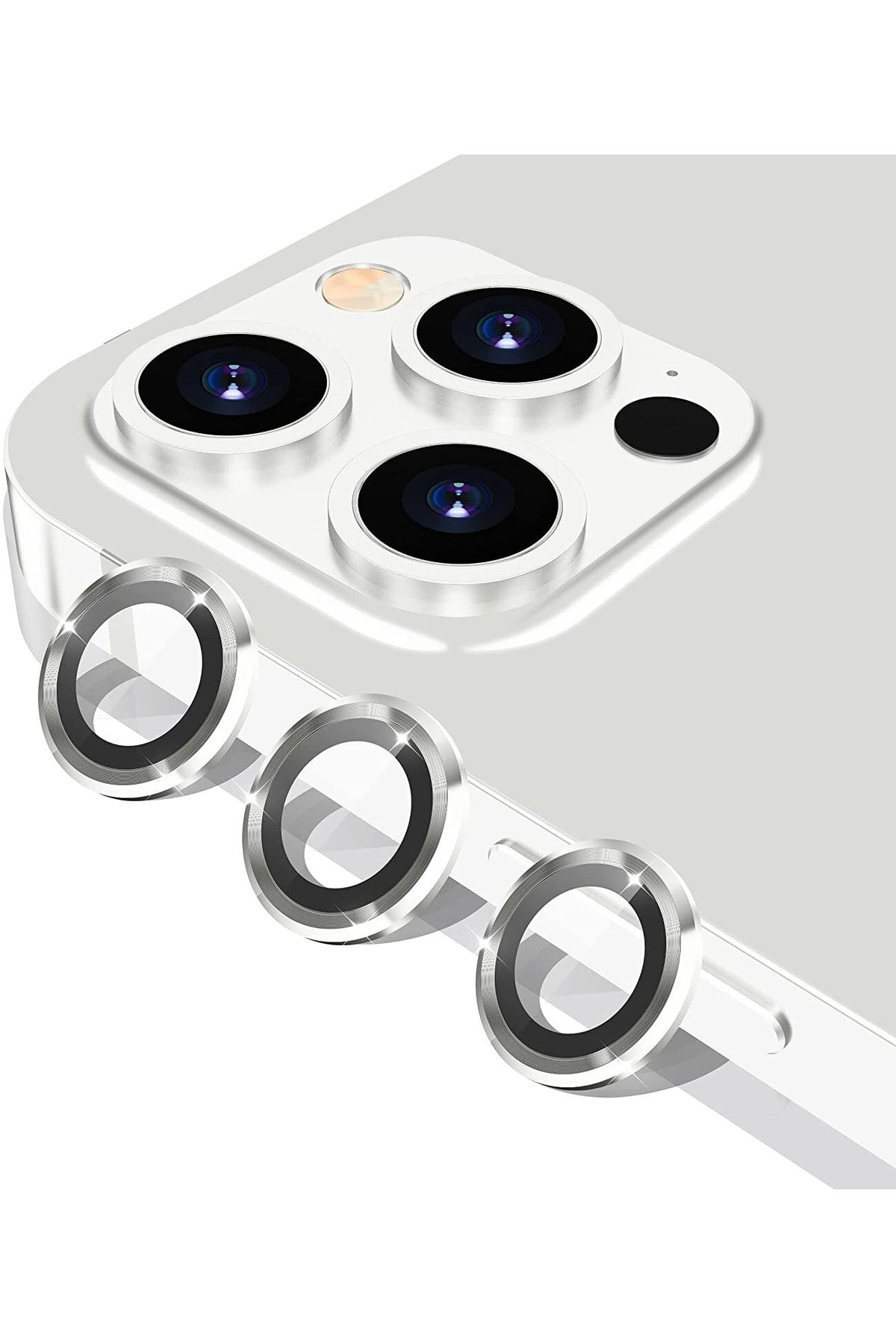 HyperAge-واقي عدسة كاميرا ثلاثي الأبعاد متوافق مع هاتف iPhone 13 Pro / 13 Pro Max، فضي [مجموعة من 3] 3