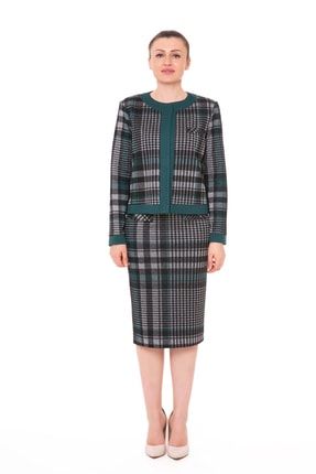 Ekose Örme Kontras Yeşil Üçlü Kadın Takım Elbise M0KMTKC3306VV