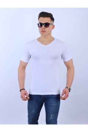 Erkek Slim Fit Dar Kesim V Yaka Basic T-shirt 003999655