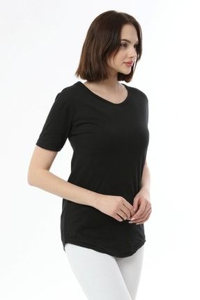 Kadın Siyah Oval Kesim Basic Tshirt 305
