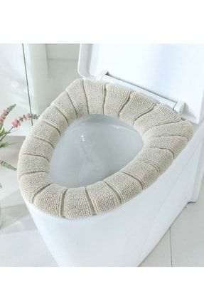 Tuvalet Klozet Kapağı İçin Yıkanabilir Yumuşak Kumaş Ped - Toilet Seats Pad - Krem klozetpedikrem