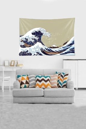 Okyanus Dalga Desenli Leke Tutmaz Kadife Dokulu Kumaş Duvar Örtüsü Duvar Halısı Tapestry TYC00418581813