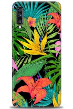 Samsung Galaxy A70 Kılıf Hd Baskılı Kılıf - Tropical Çiçekler + Temperli Cam amsm-a70-v-62-cm