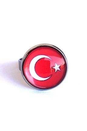 Türk Bayrağı Yüzüğü Ay Yıldız Bayrak Çelik Yüzük YZK_224