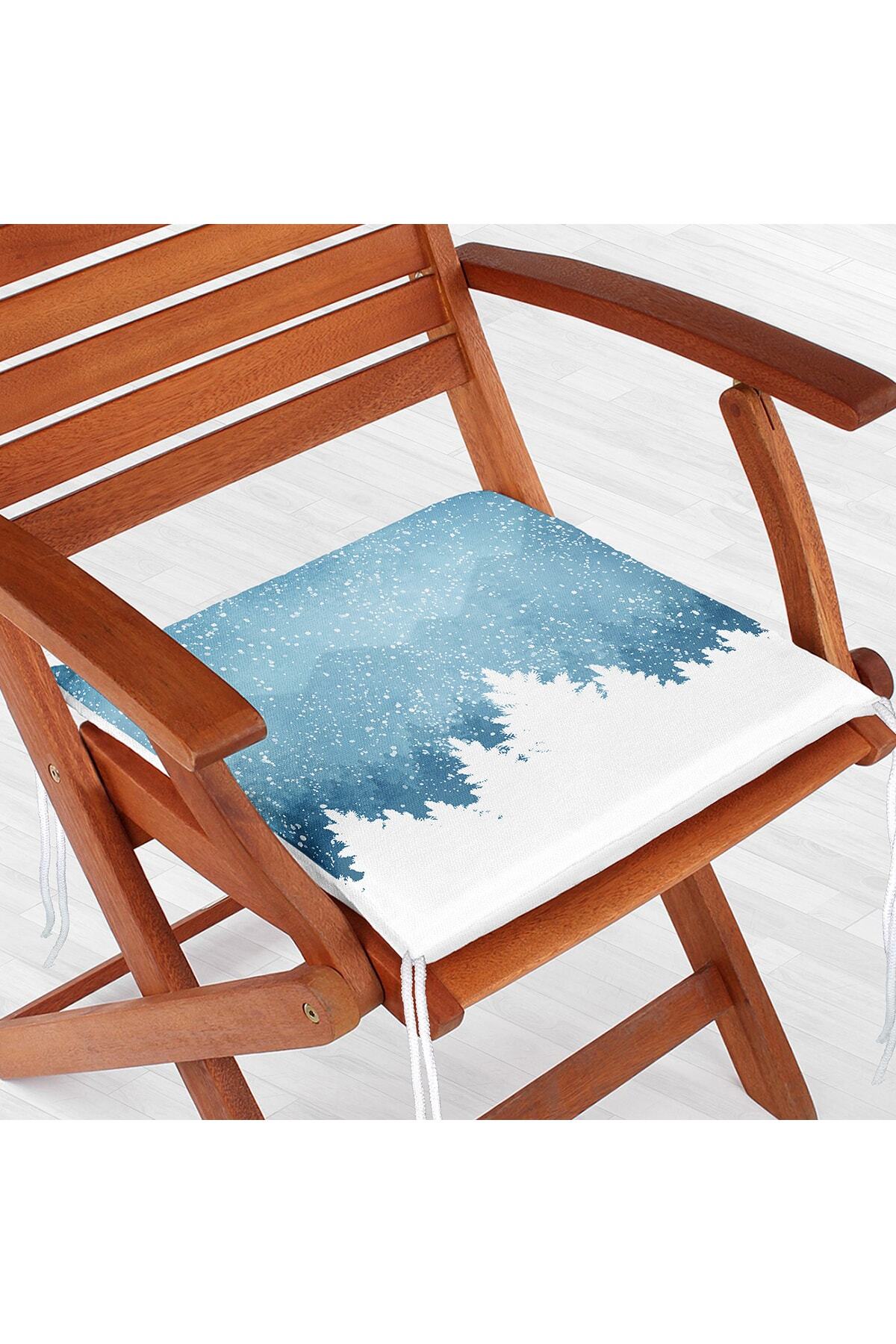 Realhomes-Digital Printed Modern Zippered Chair Cushion with Blue Floor Snow and Pine Tree Figures 2