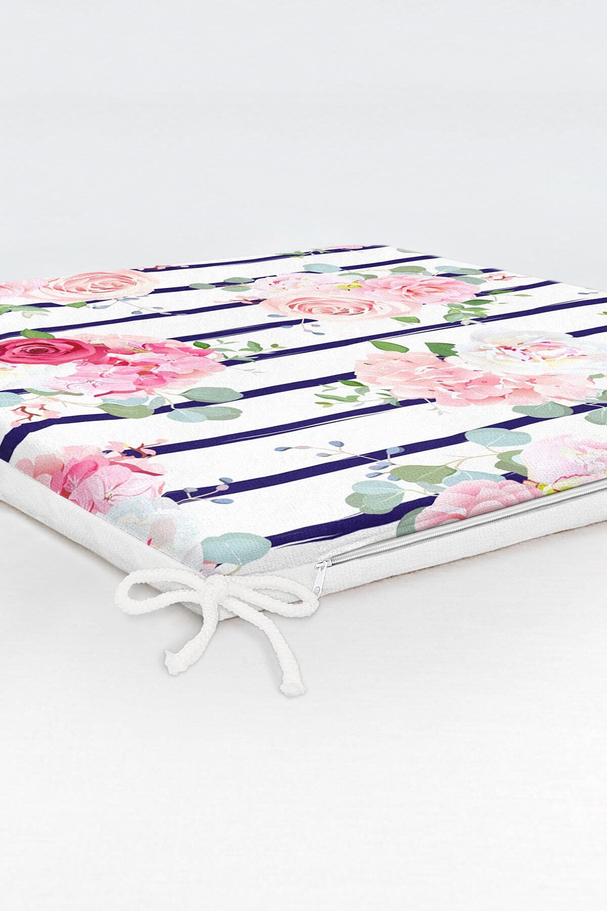 Realhomes-Blue Lines Patterned Digital Printed Zippered Chair Cushion 6