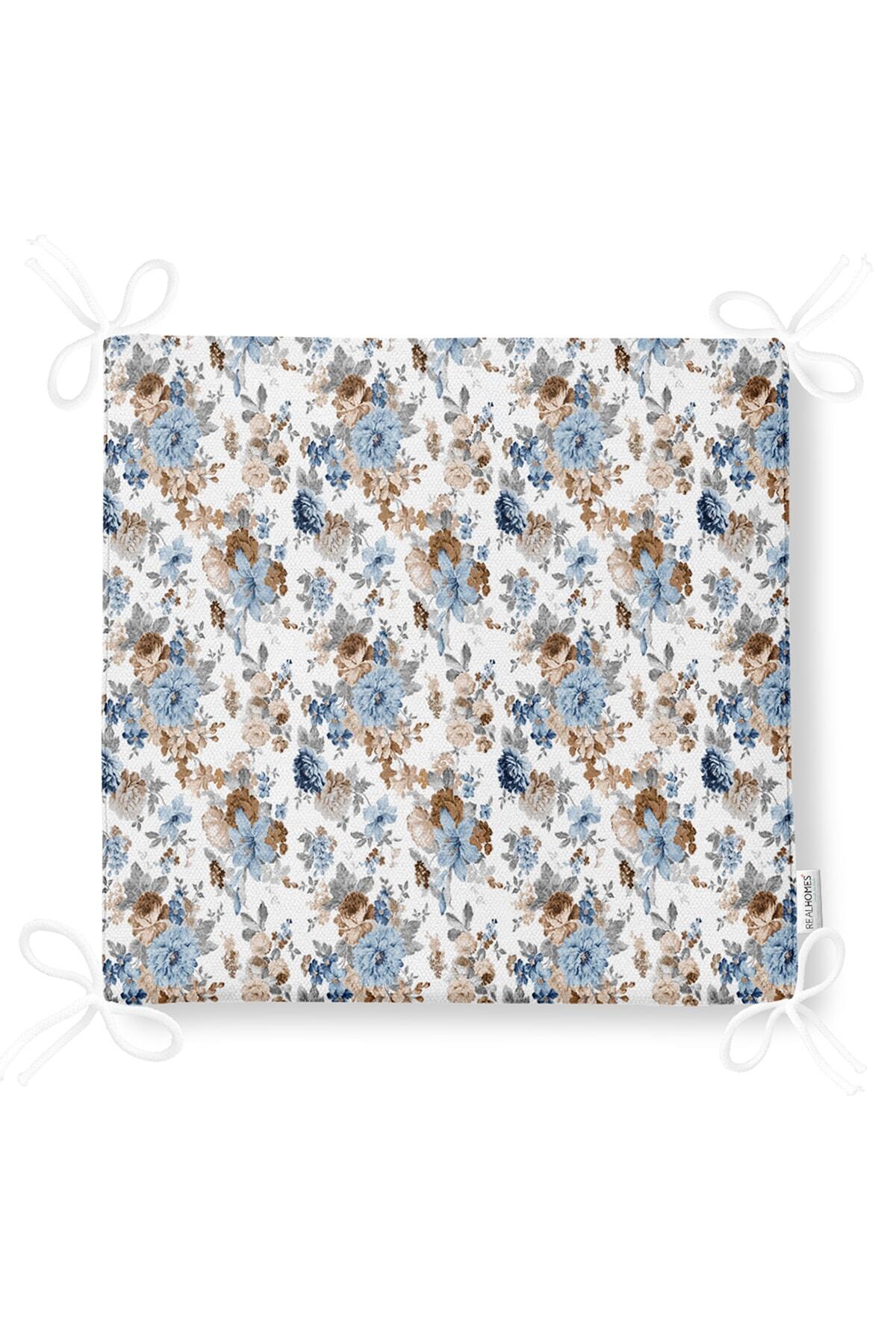 Realhomes-Special Design Digital Printed Modern Zippered Chair Cushion with Flower Figures on White Background 5